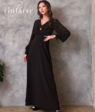 画像3: [韓国製][rinfarre]長袖・シフォンスリーブ・Aライン・ハイウエスト・シンプル・Vネック・ロングドレス[黒木麗奈・山崎みどり着用]《送料＆代引き手数料無料》mypjubk (3)