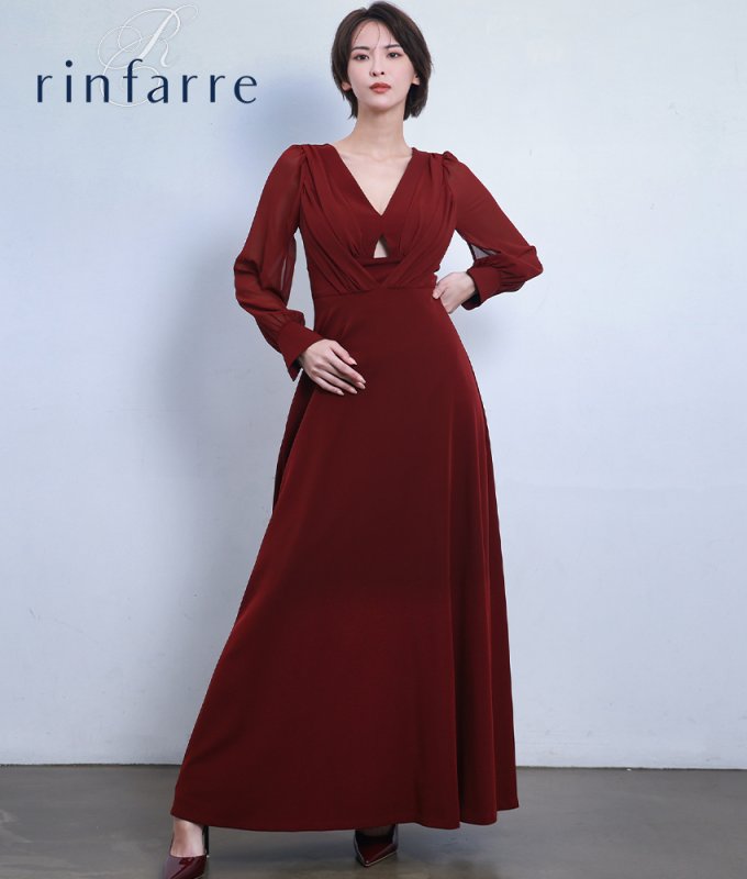 韓国製][rinfarre]長袖・シフォンスリーブ・Aライン・ハイウエスト
