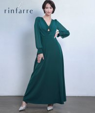 画像7: [韓国製][rinfarre]長袖・シフォンスリーブ・Aライン・ハイウエスト・シンプル・Vネック・ロングドレス[黒木麗奈・山崎みどり着用]《送料＆代引き手数料無料》mypjubk (7)