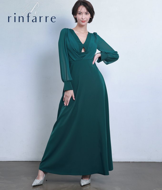 韓国製][rinfarre]長袖・シフォンスリーブ・Aライン・ハイウエスト