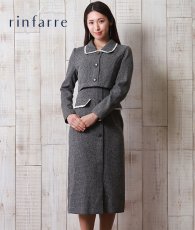 画像1: [セール品のため返品不可＆再入荷なしの現品限り][韓国製][rinfarre]ツイードグレー・セットアップ風・襟付き・長袖・タイト・膝丈・ミディアムドレス・ワンピース[友崎まどか着用] (1)