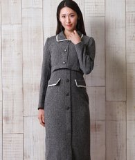画像4: [セール品のため返品不可＆再入荷なしの現品限り][韓国製][rinfarre]ツイードグレー・セットアップ風・襟付き・長袖・タイト・膝丈・ミディアムドレス・ワンピース[友崎まどか着用] (4)
