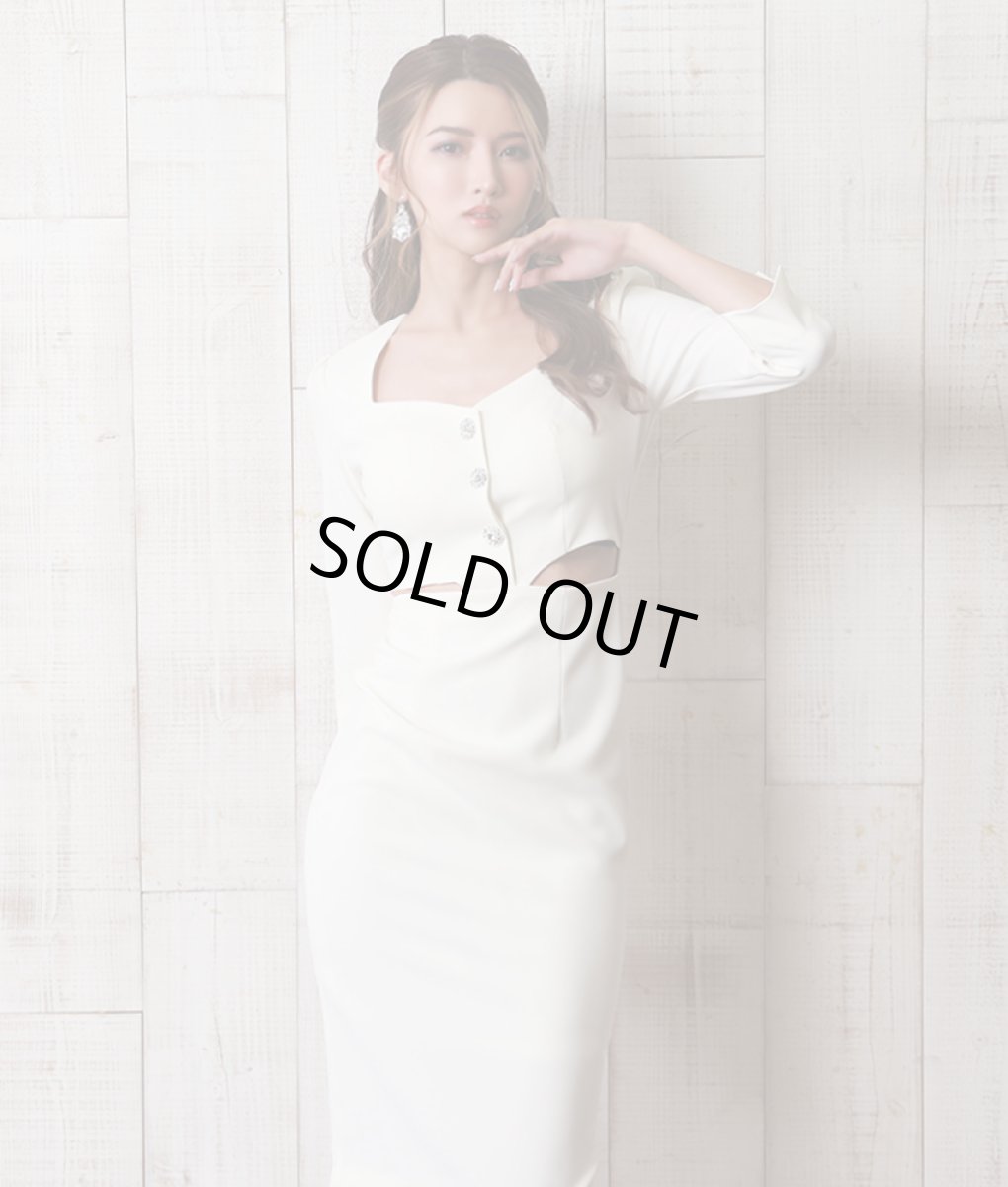画像5: [SALE品のため返品不可＆再入荷なしの現品限り][韓国製][rinfarre]袖口スリット・ウエスト・カットアウト・ボタン・シンプル・七分袖・ミディアムドレス・ワンピース[友崎まどか・れお着用] (5)