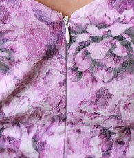 画像10: [SALE品のため返品不可＆再入荷なしの現品限り][韓国製][rinfarre]パープル×花柄・ジャガード・七分袖・スクエアネック・ハイウエスト・シンプル・タイト・ミディアムドレス・ワンピース[れお着用] (10)