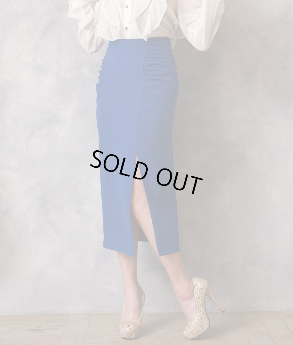 画像4: [韓国製][rinfarre]ブルー・タイト・ミディアムスカート・膝下丈・無地 ・スリットカット・青[送料無料] (4)