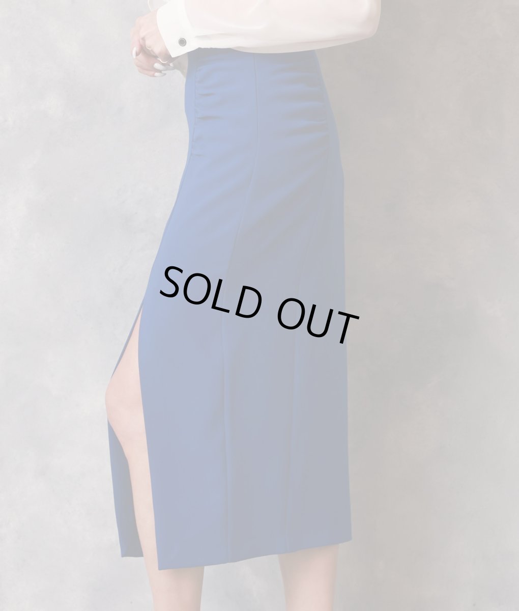 画像5: [韓国製][rinfarre]ブルー・タイト・ミディアムスカート・膝下丈・無地 ・スリットカット・青[送料無料] (5)