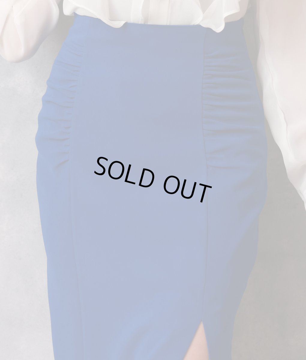 画像7: [韓国製][rinfarre]ブルー・タイト・ミディアムスカート・膝下丈・無地 ・スリットカット・青[送料無料] (7)