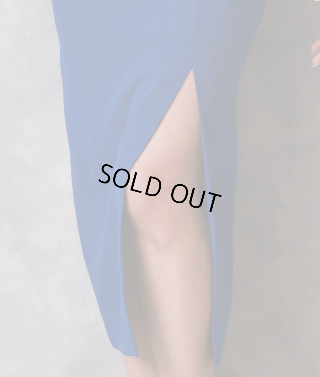 画像8: [韓国製][rinfarre]ブルー・タイト・ミディアムスカート・膝下丈・無地 ・スリットカット・青[送料無料] (8)