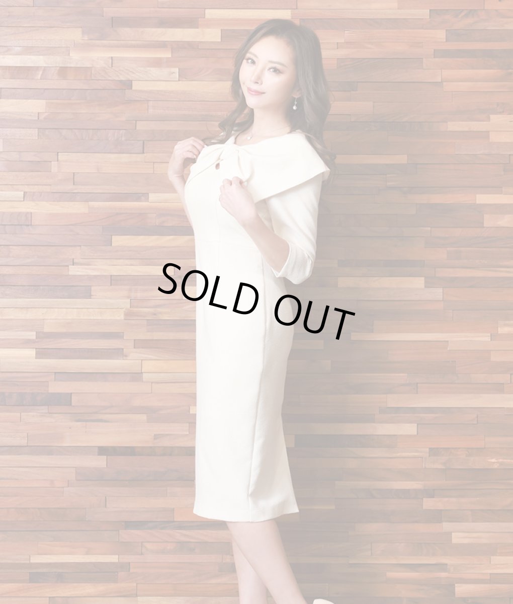 画像3: [SALE品のため返品不可＆再入荷なしの現品限り][韓国製][rinfarre]ライトツイード・リボンネック・無地・タイト・シンプル・七分袖・ミディアムドレス・ワンピース[山崎みどり着用] myall (3)