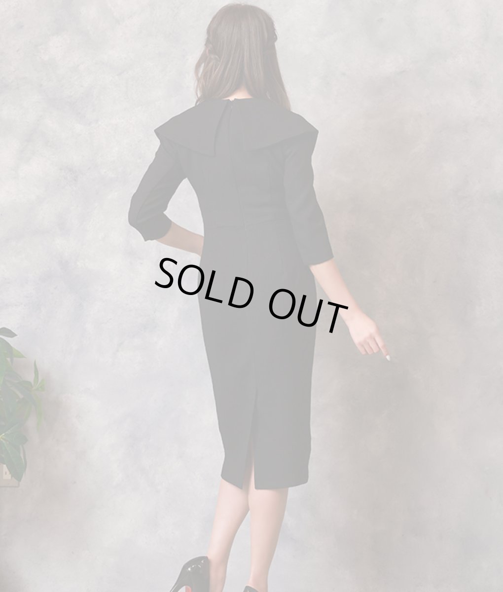 画像4: [SALE品のため返品不可＆再入荷なしの現品限り][韓国製][rinfarre]ライトツイード・リボンネック・無地・タイト・シンプル・七分袖・ミディアムドレス・ワンピース[山崎みどり着用] myall (4)