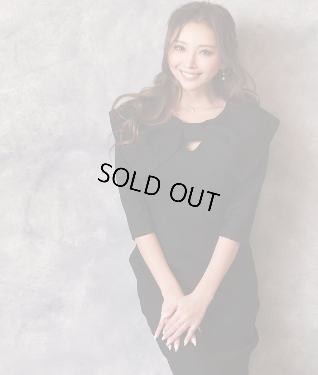 画像5: [SALE品のため返品不可＆再入荷なしの現品限り][韓国製][rinfarre]ライトツイード・リボンネック・無地・タイト・シンプル・七分袖・ミディアムドレス・ワンピース[山崎みどり着用] myall (5)