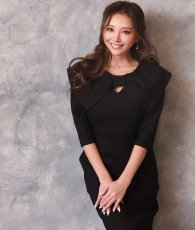 画像5: [SALE品のため返品不可＆再入荷なしの現品限り][韓国製][rinfarre]ライトツイード・リボンネック・無地・タイト・シンプル・七分袖・ミディアムドレス・ワンピース[山崎みどり着用] myall (5)