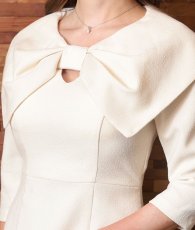 画像10: [SALE品のため返品不可＆再入荷なしの現品限り][韓国製][rinfarre]ライトツイード・リボンネック・無地・タイト・シンプル・七分袖・ミディアムドレス・ワンピース[山崎みどり着用] myall (10)