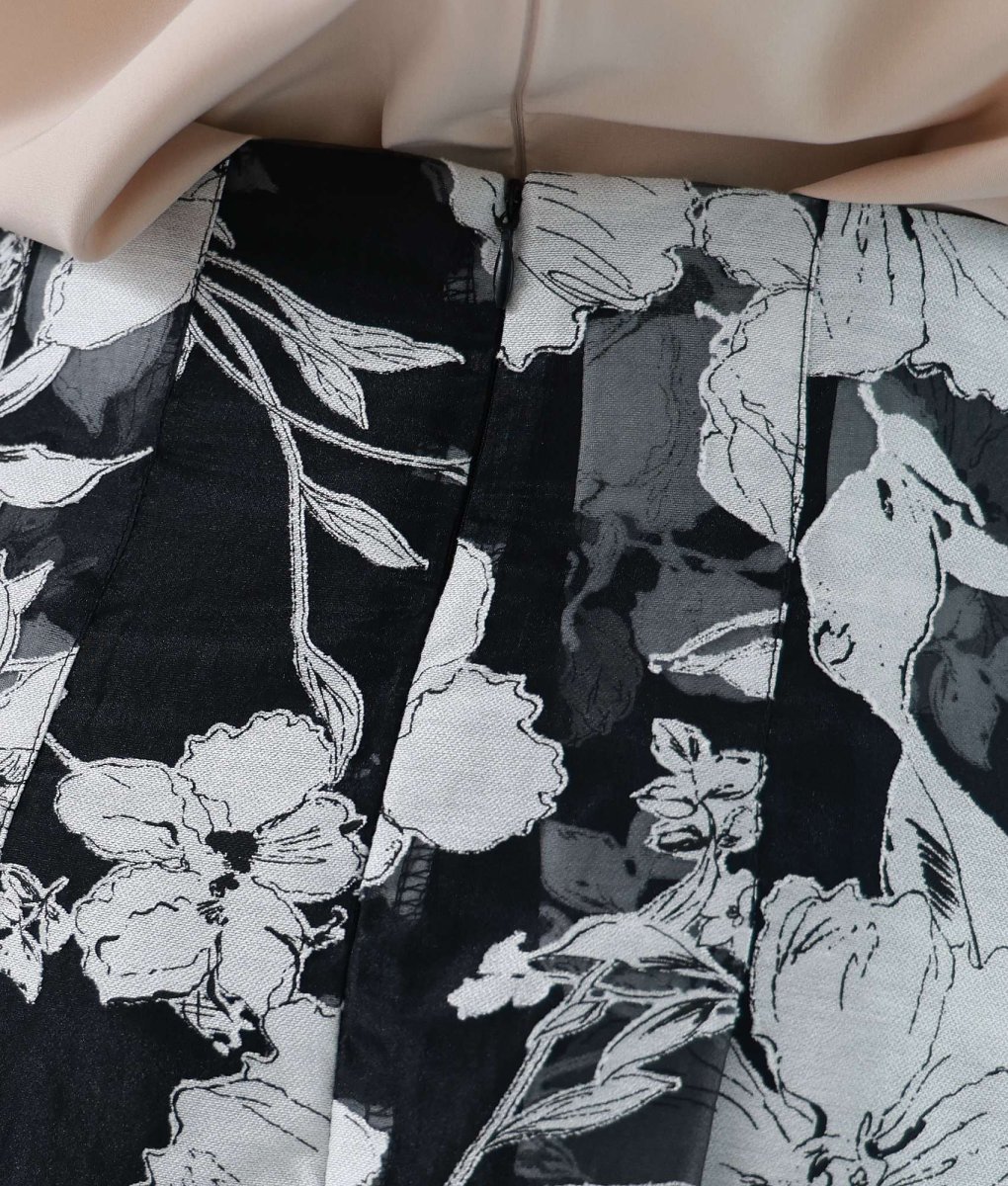 画像8: [SALE品のため返品不可＆再入荷なしの現品限り][韓国製][rinfarre]レイヤード・プリーツ・花柄・Aライン・フレア・ミディアムスカート・膝下丈・ブラック (8)