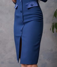 画像13: [SALE品のため返品不可＆再入荷なしの現品限り][韓国製][rinfarre]フロントボタン・襟付き・七分袖・スリット・タイト・長袖・ミディアムドレス・ワンピース[MIRIN着用] (13)
