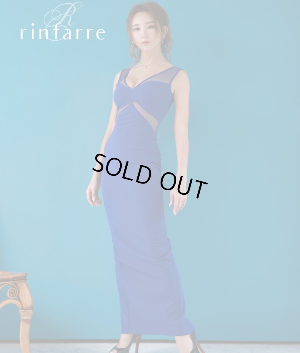 画像1: [韓国製][rinfarre][SALE品のため返品不可＆再入荷なしの現品限り]ブルー・シースルーストラップ・サイドスリット・ノースリーブ・タイト・ロングドレス・ワンピース[山崎みどり着用] (1)