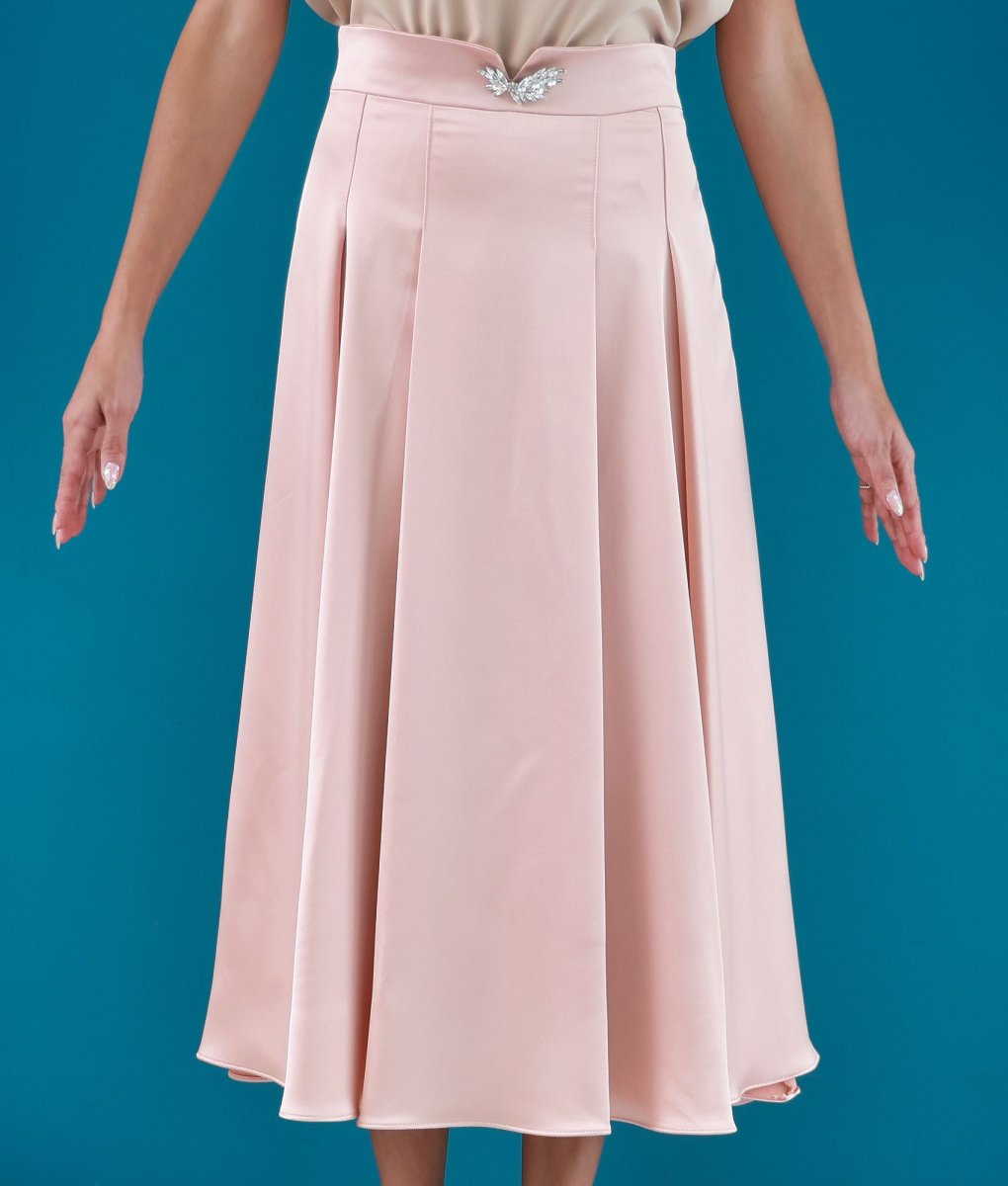 画像6: [セール品のため返品不可＆再入荷なしの現品限り][韓国製][rinfarre]シンプル・無地・サテン・Aライン・プリーツ・ミディアムスカート・膝下丈・ピンク[] (6)