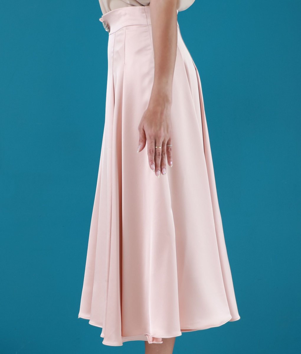 画像7: [セール品のため返品不可＆再入荷なしの現品限り][韓国製][rinfarre]シンプル・無地・サテン・Aライン・プリーツ・ミディアムスカート・膝下丈・ピンク[] (7)