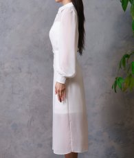 画像7: [韓国製][rinfarre]ホワイト・シャツワンピース・シースルー・ウエストマーク・長袖・マキシドレス・セミロングワンピース[MIRIN着用]《送料＆代引き手数料無料》 (7)