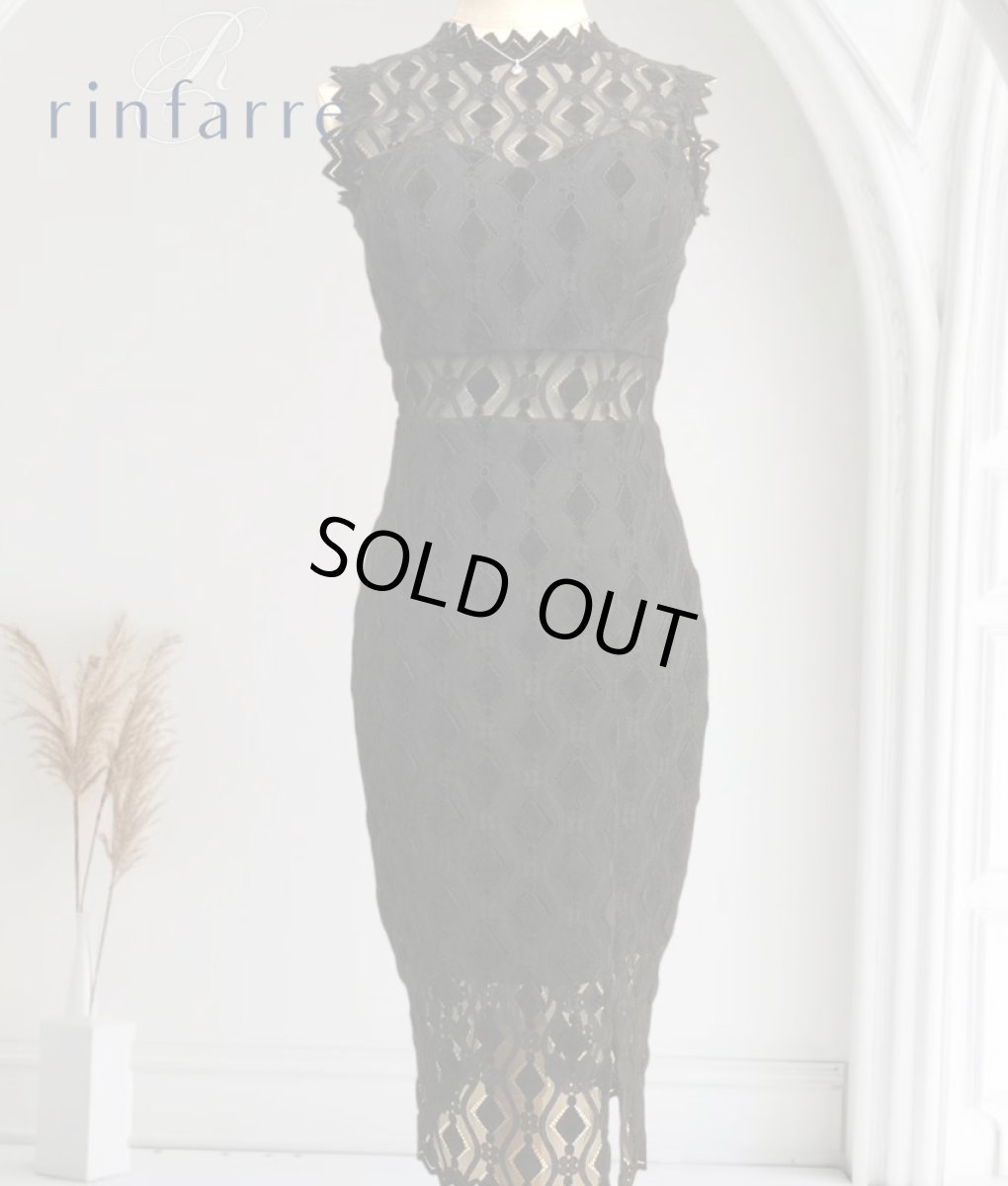 画像2: [韓国製][rinfarre]ノースリーブ・ダイヤ型・総レース・セパレート・タイト・ミディアムドレス・ワンピース[MIRIN着用][送料無料] (2)