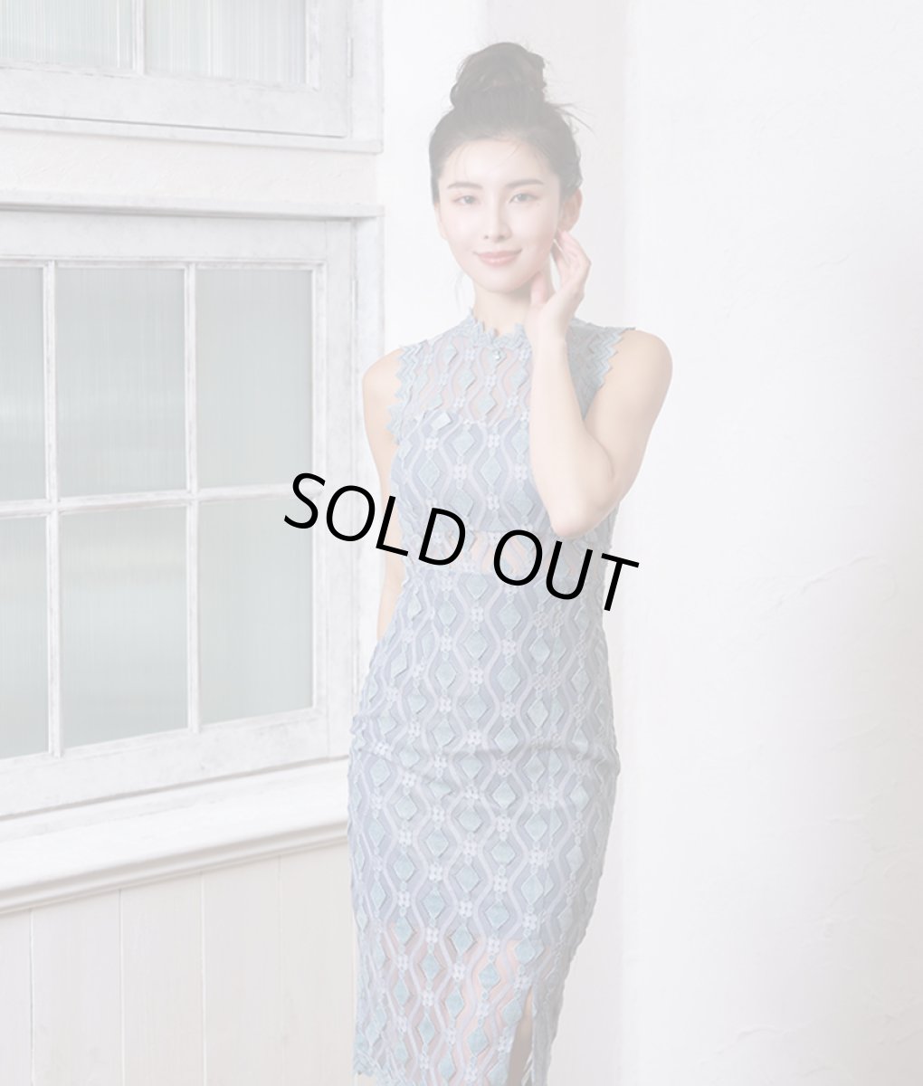 画像5: [韓国製][rinfarre]ノースリーブ・ダイヤ型・総レース・セパレート・タイト・ミディアムドレス・ワンピース[MIRIN着用][送料無料] (5)