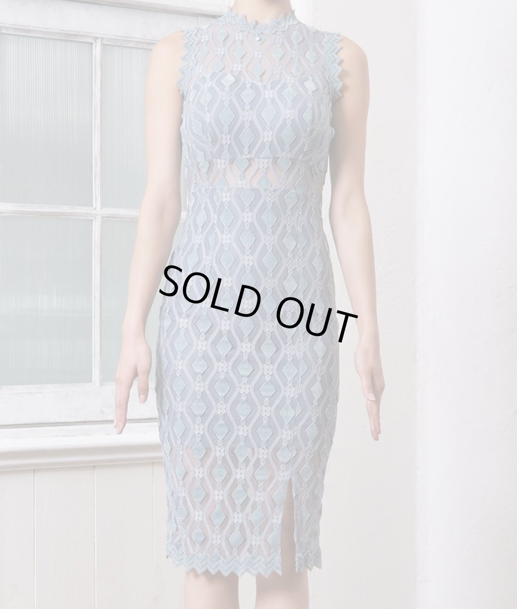 画像7: [韓国製][rinfarre]ノースリーブ・ダイヤ型・総レース・セパレート・タイト・ミディアムドレス・ワンピース[MIRIN着用][送料無料] (7)