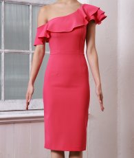 画像7: [SALE品のため返品不可＆再入荷なしの現品限り][韓国製][rinfarre]シンプル・無地・タック入り・フリル・ワンショルダー・オフショルダー・タイト・ミディアムドレス・ワンピース[MIRIN着用] (7)