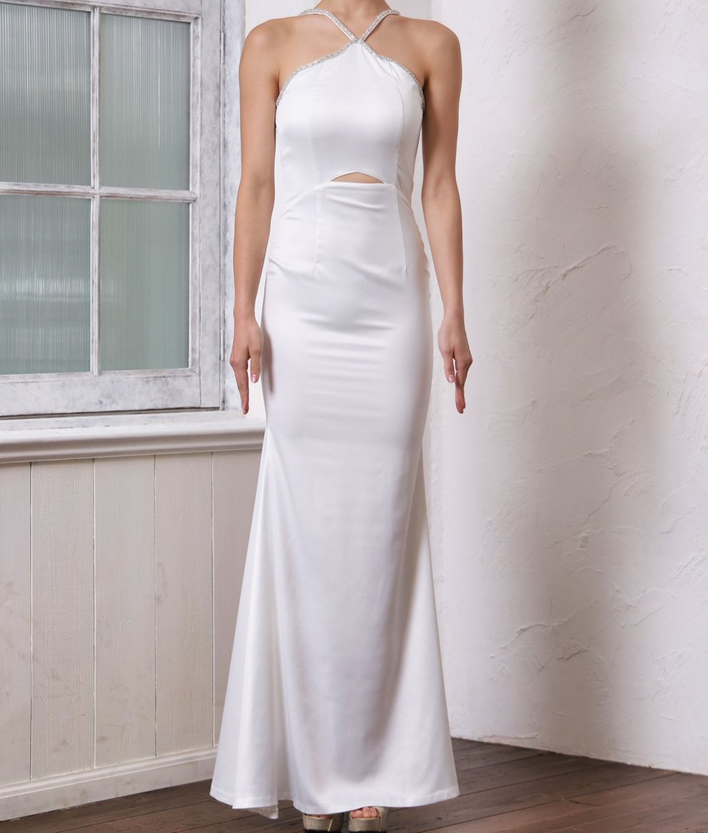 画像8: [SALE品のため返品不可＆再入荷なしの現品限り][韓国製][rinfarre]ノースリーブ・シンプル・サテン生地・マーメイド・アメリカンスリーブ・ロングドレス[山崎みどり・MIRIN・黒木麗奈着用]mybk (8)