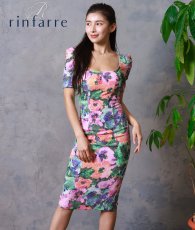 画像1: [SALE品のため返品不可＆再入荷なしの現品限り][韓国製][rinfarre]半袖・花柄・エレガント・スクエアネック・タイト・ミディアムドレス・ワンピース・ボタニカル[MIRIN着用] (1)