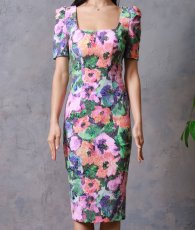 画像6: [SALE品のため返品不可＆再入荷なしの現品限り][韓国製][rinfarre]半袖・花柄・エレガント・スクエアネック・タイト・ミディアムドレス・ワンピース・ボタニカル[MIRIN着用] (6)