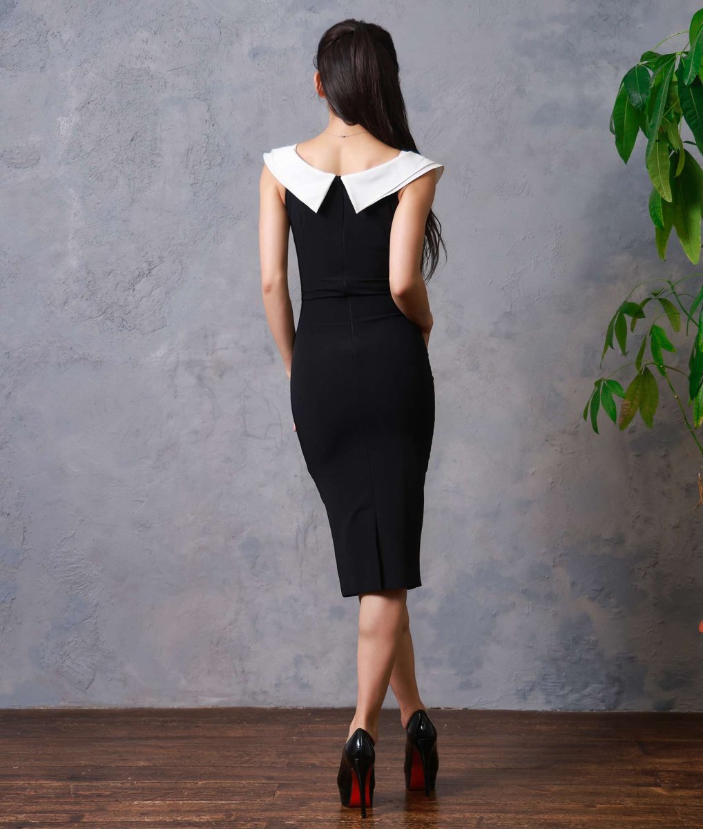 画像3: [SALE品のため返品不可＆再入荷なしの現品限り][韓国製][rinfarre]ノースリーブ・胸元編みデザイン・フリル・キュート・タイト・ミディアムドレス・ワンピース[MIRIN着用][送料無料] (3)