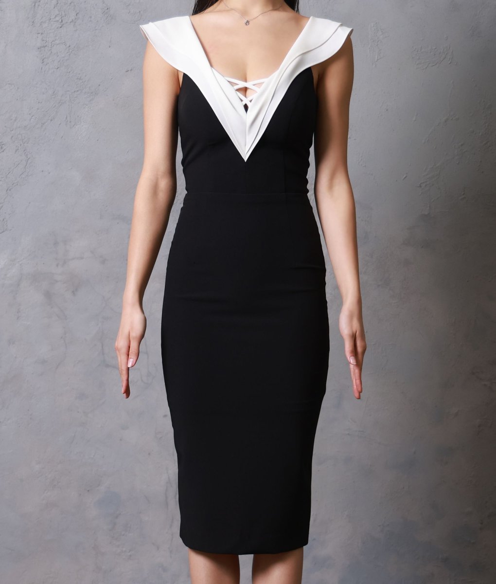 画像6: [SALE品のため返品不可＆再入荷なしの現品限り][韓国製][rinfarre]ノースリーブ・胸元編みデザイン・フリル・キュート・タイト・ミディアムドレス・ワンピース[MIRIN着用][送料無料] (6)