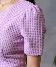 画像12: [SALE品のため返品不可＆再入荷なしの現品限り][韓国製][rinfarre]半袖・ラベンダー・ウエストリボン・シンプル・ワッフル生地・ミディアムドレス・ワンピース[MIRIN着用] (12)