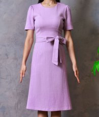 画像6: [SALE品のため返品不可＆再入荷なしの現品限り][韓国製][rinfarre]半袖・ラベンダー・ウエストリボン・シンプル・ワッフル生地・ミディアムドレス・ワンピース[MIRIN着用] (6)