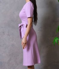 画像7: [SALE品のため返品不可＆再入荷なしの現品限り][韓国製][rinfarre]半袖・ラベンダー・ウエストリボン・シンプル・ワッフル生地・ミディアムドレス・ワンピース[MIRIN着用] (7)