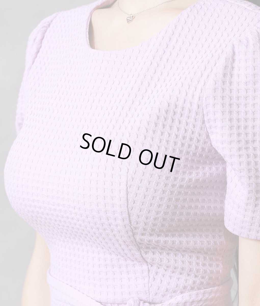画像9: [SALE品のため返品不可＆再入荷なしの現品限り][韓国製][rinfarre]半袖・ラベンダー・ウエストリボン・シンプル・ワッフル生地・ミディアムドレス・ワンピース[MIRIN着用] (9)