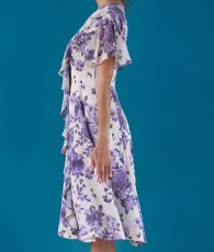 画像7: [SALE品のため返品不可＆再入荷なしの現品限り][韓国製][rinfarre]花柄・フレア・シースルー・シフォン・Vネック・半袖・タイト・ひざ丈・ミディアムドレス・ワンピース[山崎みどり着用] (7)