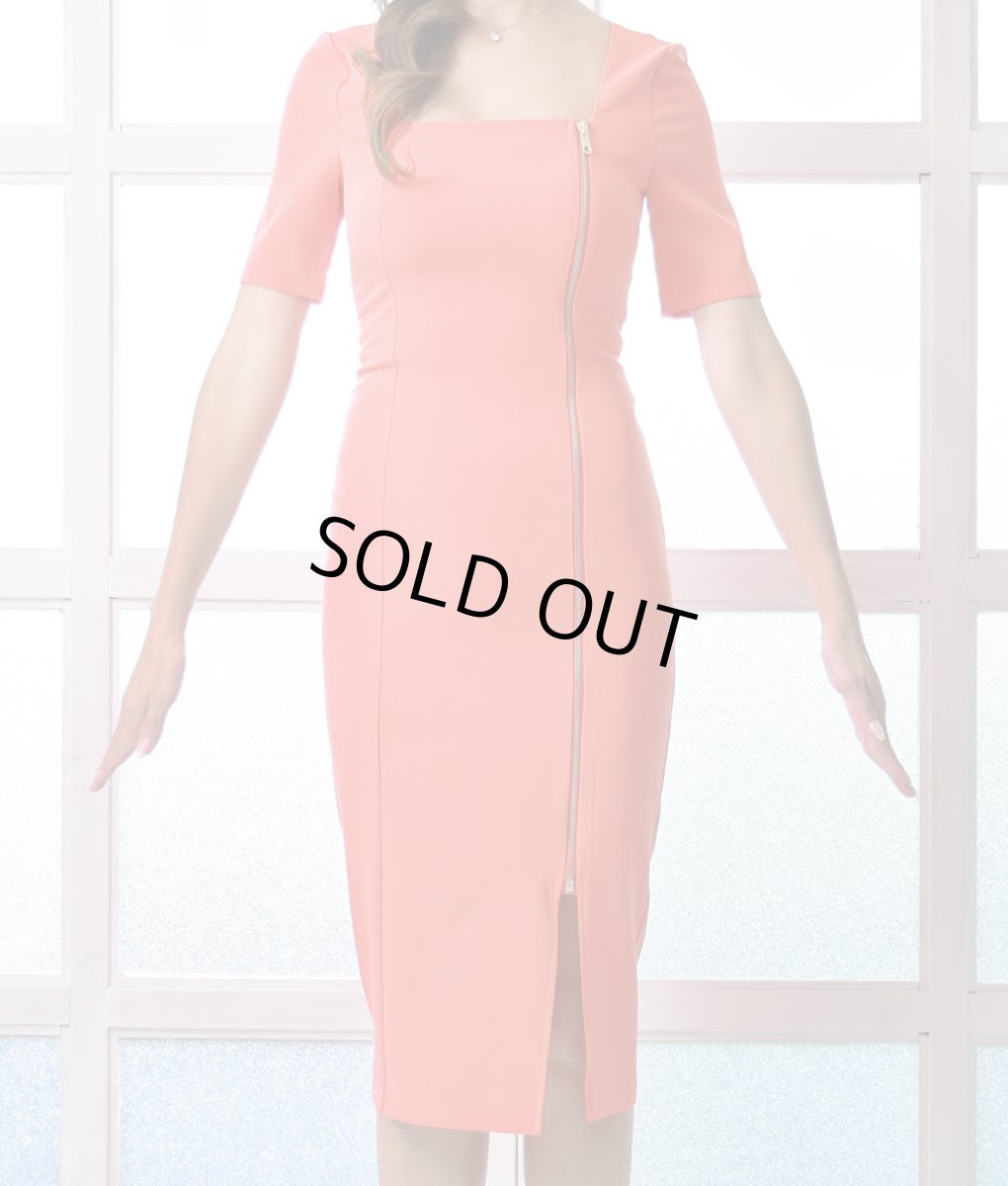 画像7: [SALE品のため返品不可＆再入荷なしの現品限り][韓国製][rinfarre]半袖・フロントファスナー・スクエアネック・タイト・ミディアムドレス・ワンピース[黒木麗奈・山崎みどり着用][送料無料]myog (7)