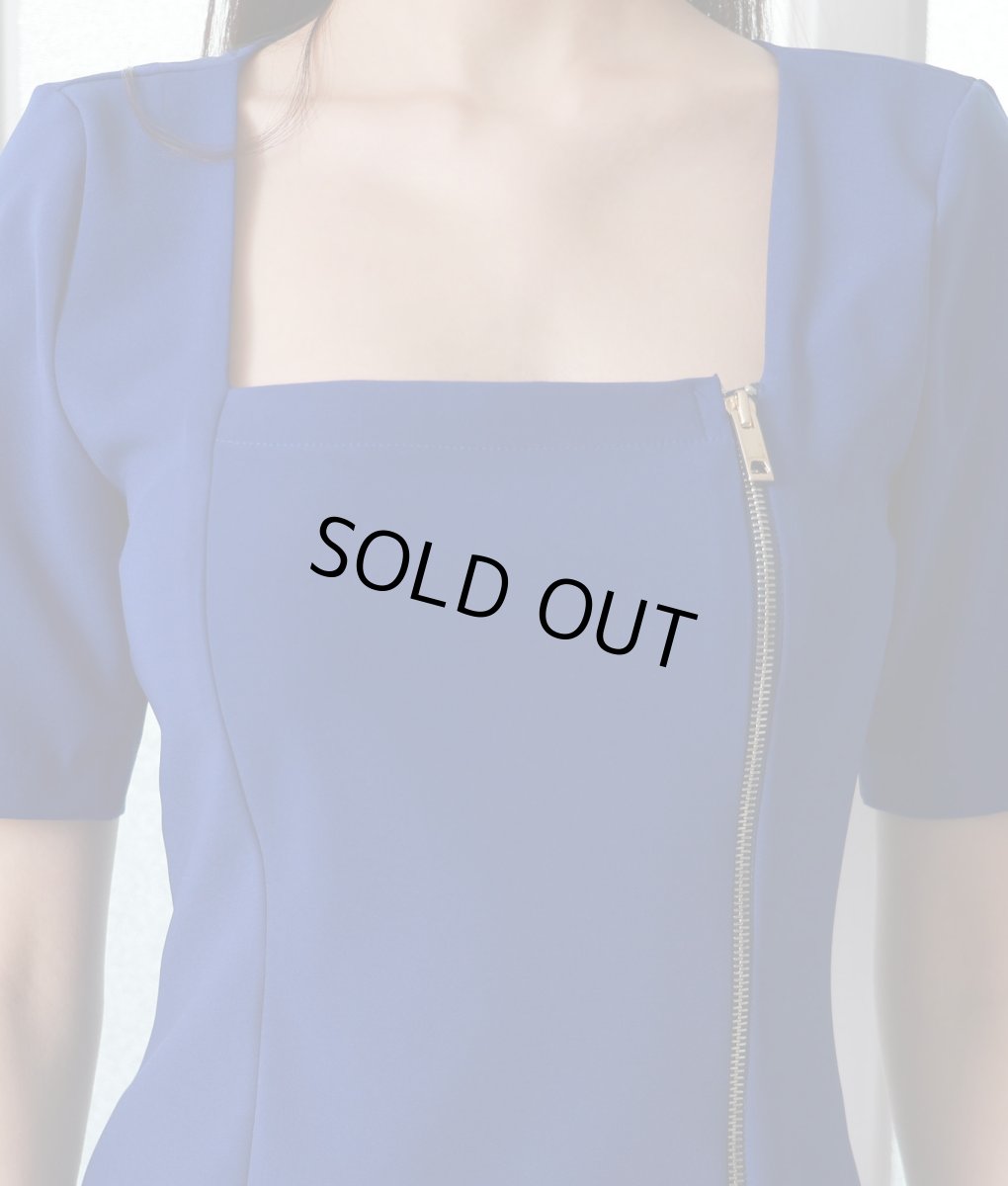 画像10: [SALE品のため返品不可＆再入荷なしの現品限り][韓国製][rinfarre]半袖・フロントファスナー・スクエアネック・タイト・ミディアムドレス・ワンピース[黒木麗奈・山崎みどり着用][送料無料]myog (10)