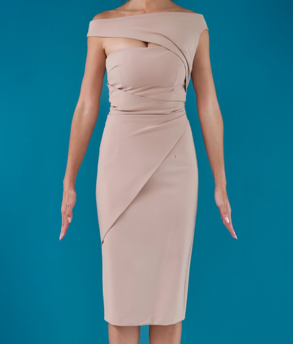 画像8: [韓国製][rinfarre]シンプル・変形デザイン・ノースリーブ・胸元スリットカット・タイト・膝丈・ミニドレス・ワンピース[山崎みどり着用][送料無料]myjunv (8)