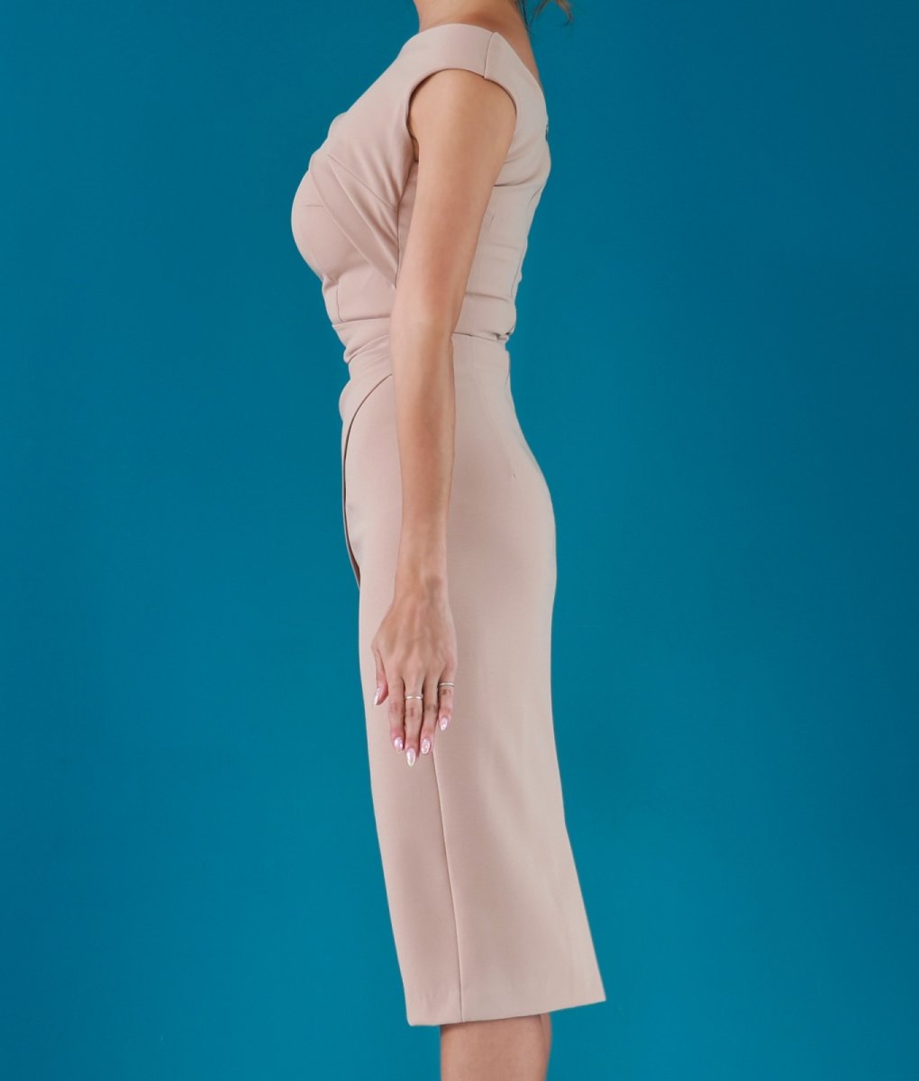 画像9: [韓国製][rinfarre]シンプル・変形デザイン・ノースリーブ・胸元スリットカット・タイト・膝丈・ミニドレス・ワンピース[山崎みどり着用][送料無料]myjunv (9)