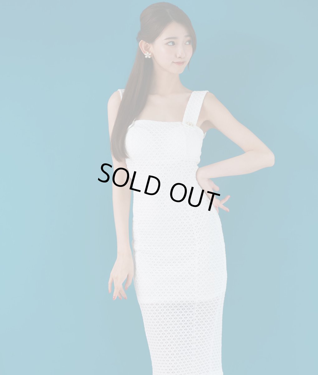 画像5: [SALE品のため返品不可＆再入荷なしの現品限り][韓国製][rinfarre]ノースリーブ・ボタン付き・ワッフル生地・シースルー・タイト・ミディアムドレス・ワンピース[山崎みどり・黒木麗奈着用]mybk (5)