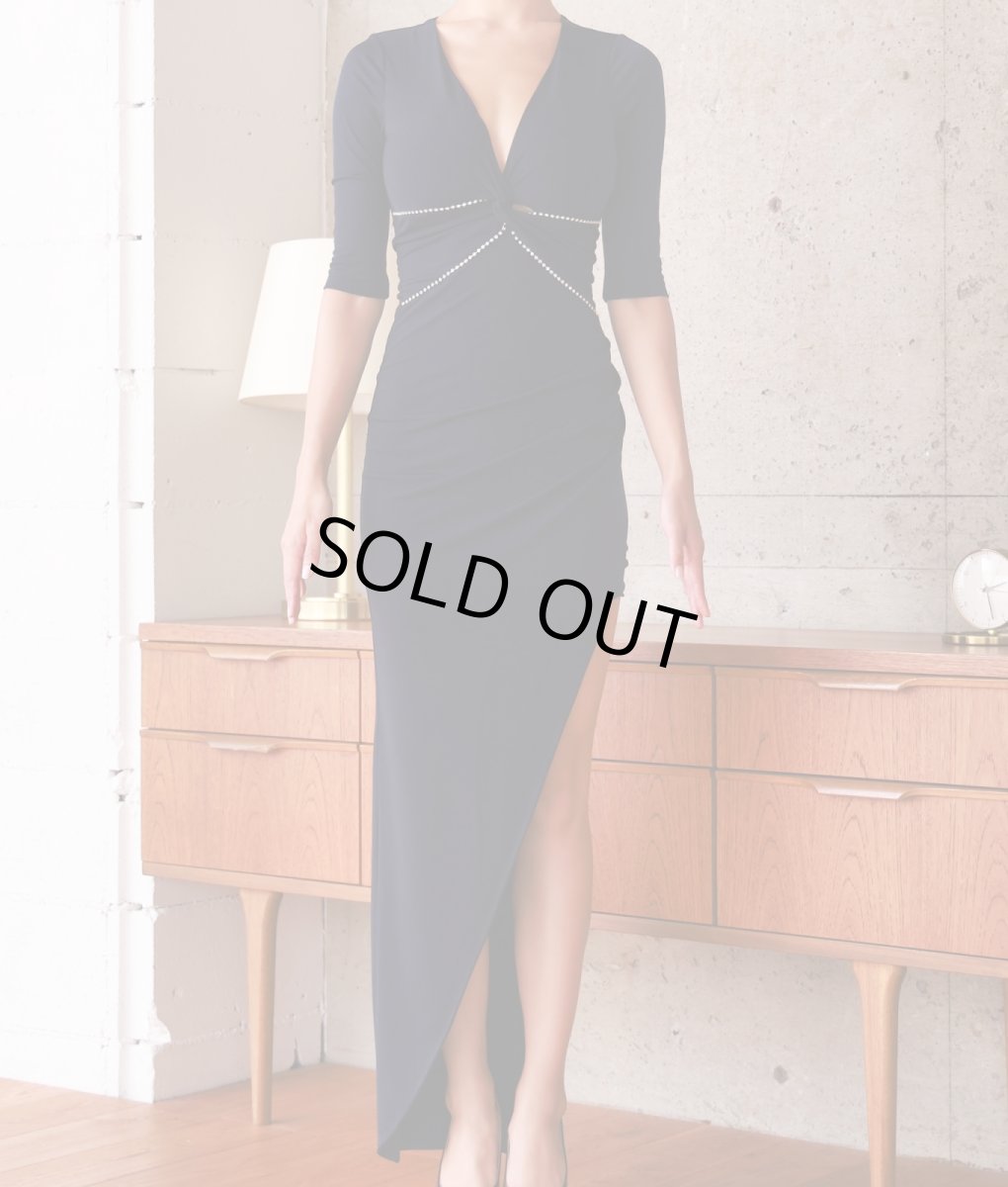 画像6: [SALE品のため返品不可＆再入荷なしの現品限り][韓国製][rinfarre]五分袖・七分袖・シンプル・無地・ストーン・ストレッチ・スリット・タイト・ロングドレス[MIRIN着用] (6)