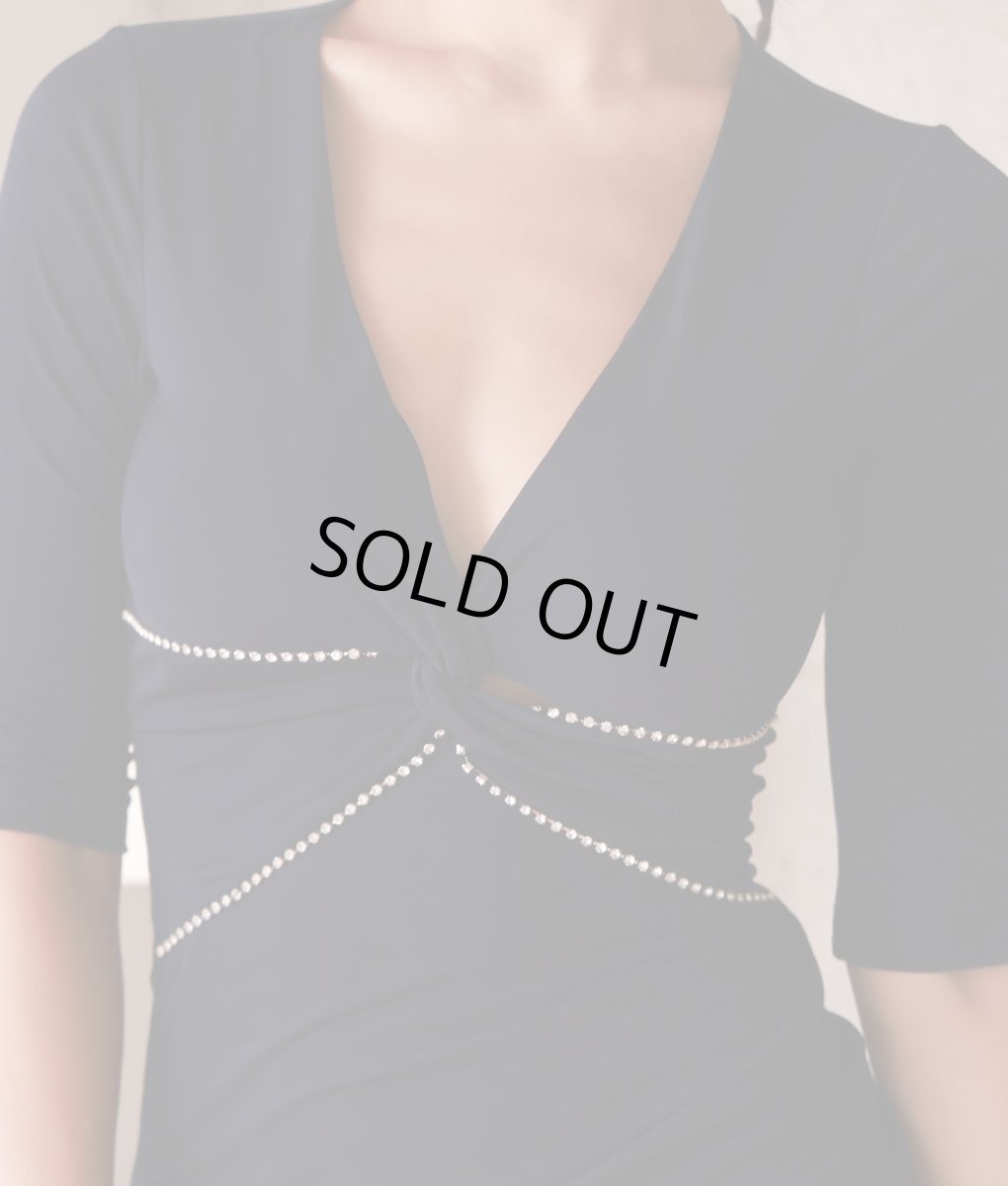 画像9: [SALE品のため返品不可＆再入荷なしの現品限り][韓国製][rinfarre]五分袖・七分袖・シンプル・無地・ストーン・ストレッチ・スリット・タイト・ロングドレス[MIRIN着用] (9)