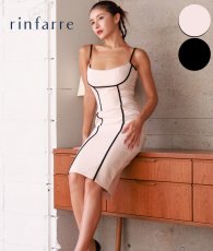 画像1: [SALE品のため返品不可＆再入荷なしの現品限り][韓国製][rinfarre]キャミソール・ブラック・ベージュ・ライン入り・バイカラー・タイト・ミディアムドレス・ワンピース[MIRIN着用] (1)