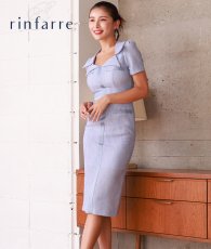 画像1: [SALE品のため返品不可＆再入荷なしの現品限り][韓国製][rinfarre]半袖・開襟・ツイード・ライトブルー・タイト・ミディアムドレス・ワンピース[MIRIN着用] (1)