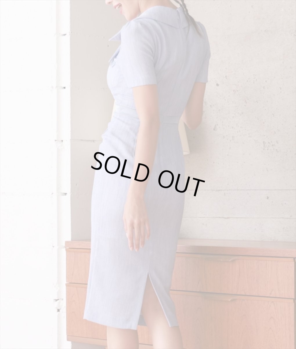 画像11: [SALE品のため返品不可＆再入荷なしの現品限り][韓国製][rinfarre]半袖・開襟・ツイード・ライトブルー・タイト・ミディアムドレス・ワンピース[MIRIN着用] (11)