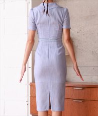 画像8: [SALE品のため返品不可＆再入荷なしの現品限り][韓国製][rinfarre]半袖・開襟・ツイード・ライトブルー・タイト・ミディアムドレス・ワンピース[MIRIN着用] (8)