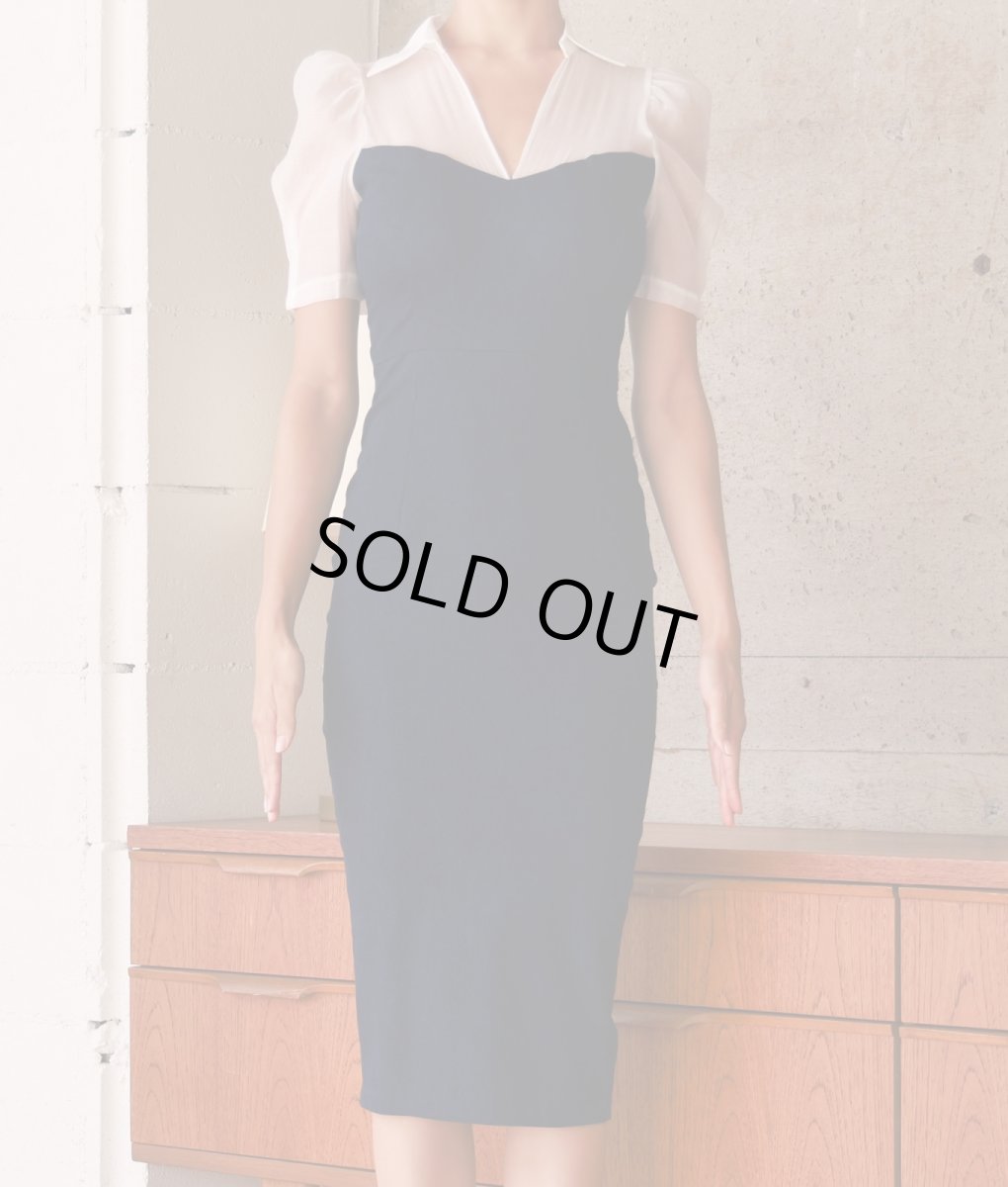 画像6: [韓国製][rinfarre]シンプル・レイヤード風・デニム・半袖・Ｖネック・タイト・ミディアムドレス・ワンピース[MIRIN着用][送料無料] (6)