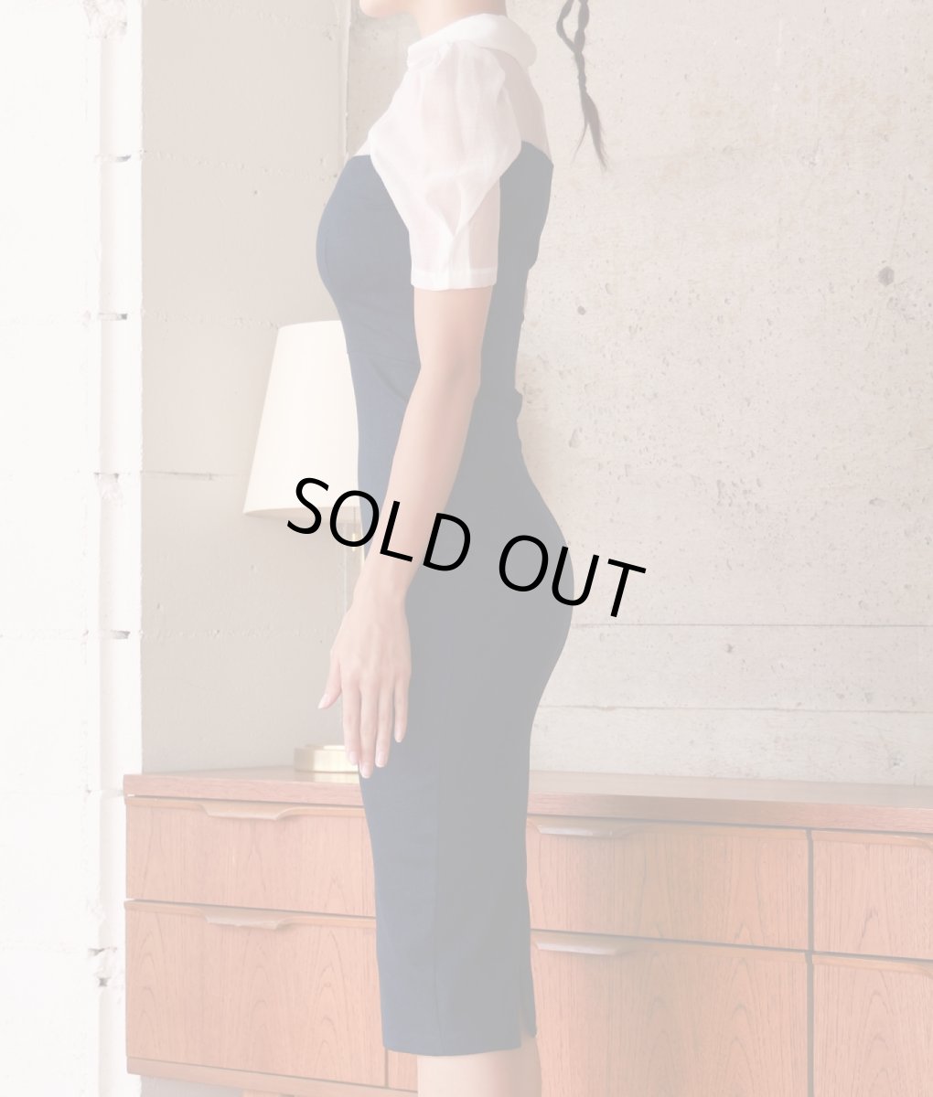 画像7: [韓国製][rinfarre]シンプル・レイヤード風・デニム・半袖・Ｖネック・タイト・ミディアムドレス・ワンピース[MIRIN着用][送料無料] (7)